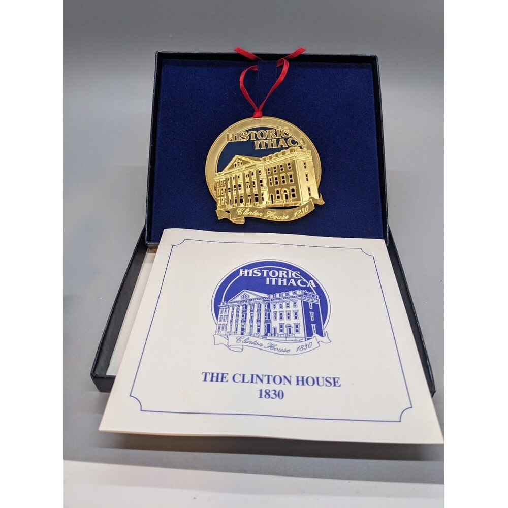 Historic Ithaca New YorkClinton House 1830 Brass Gold 3D Christmas Ornament Box